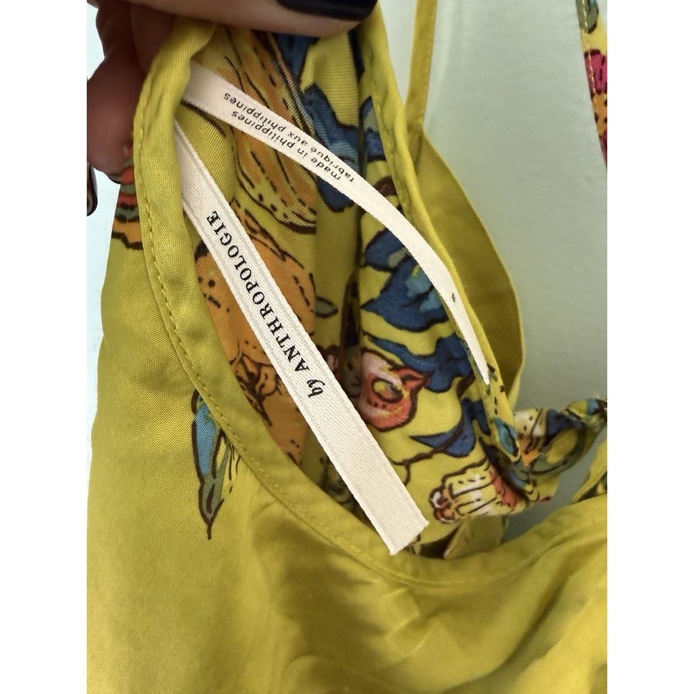Anthropologie Silky Maxi Slip Dress Fairy Butterflies Chartreuse Yellow Sz Small - Picture 6 of 9